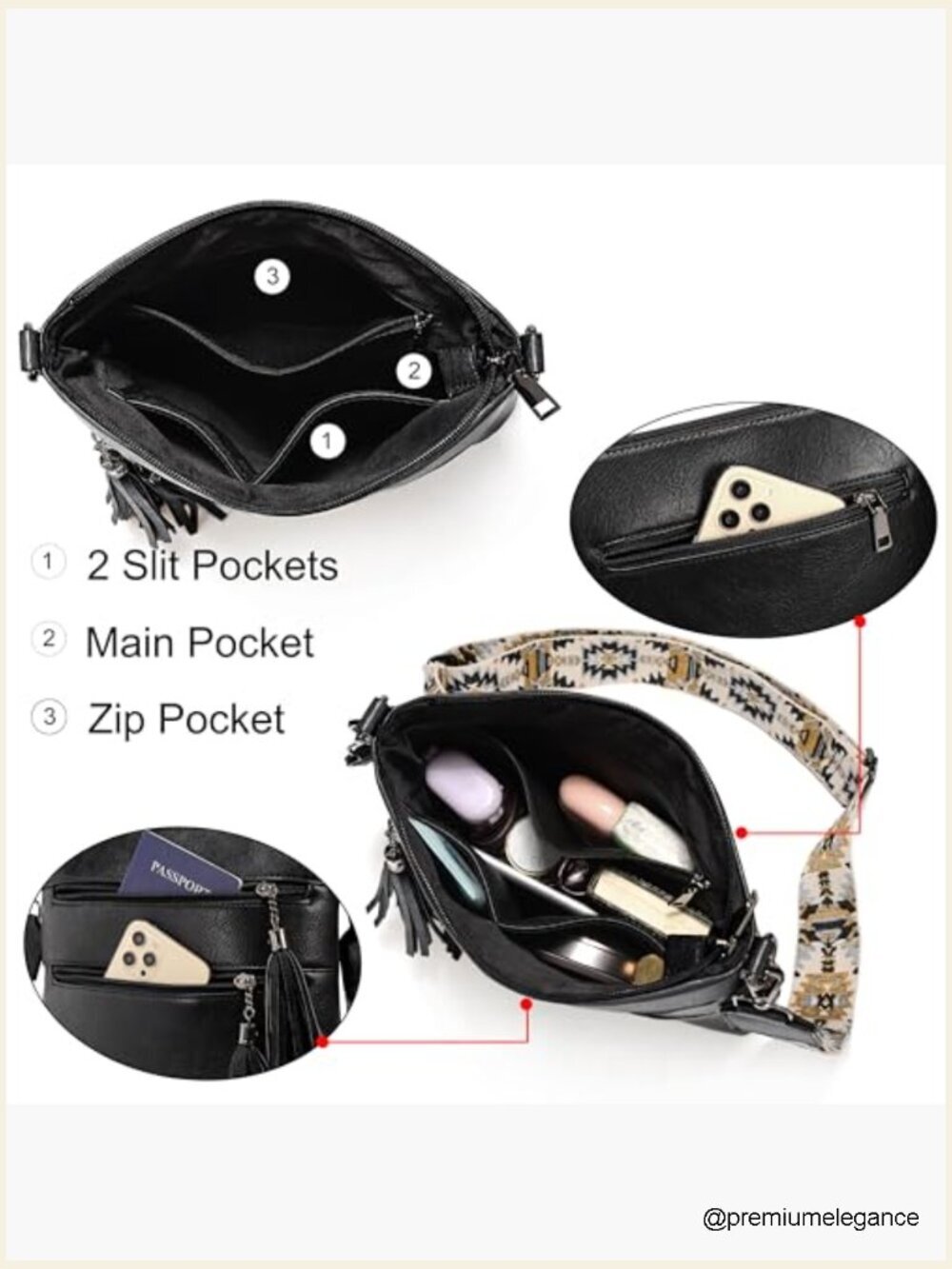 Trendy Leather Crossbody Bag Multi Pocket Shoulder Handbag Ladies Purse - Picture 5 of 7